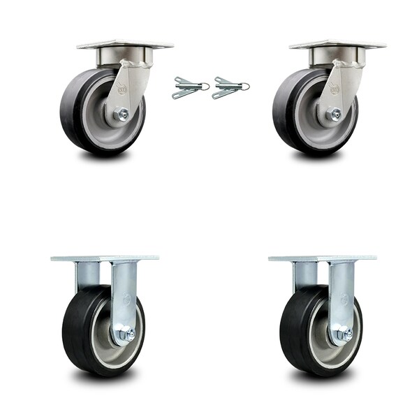 Service Caster 5 Inch Kingpinless Rubber on Aluminum Wheel Caster Swivel Locks 2 Rigid, 2PK SCC-KP30S520-RAR-BSL-2-R-2 - main
